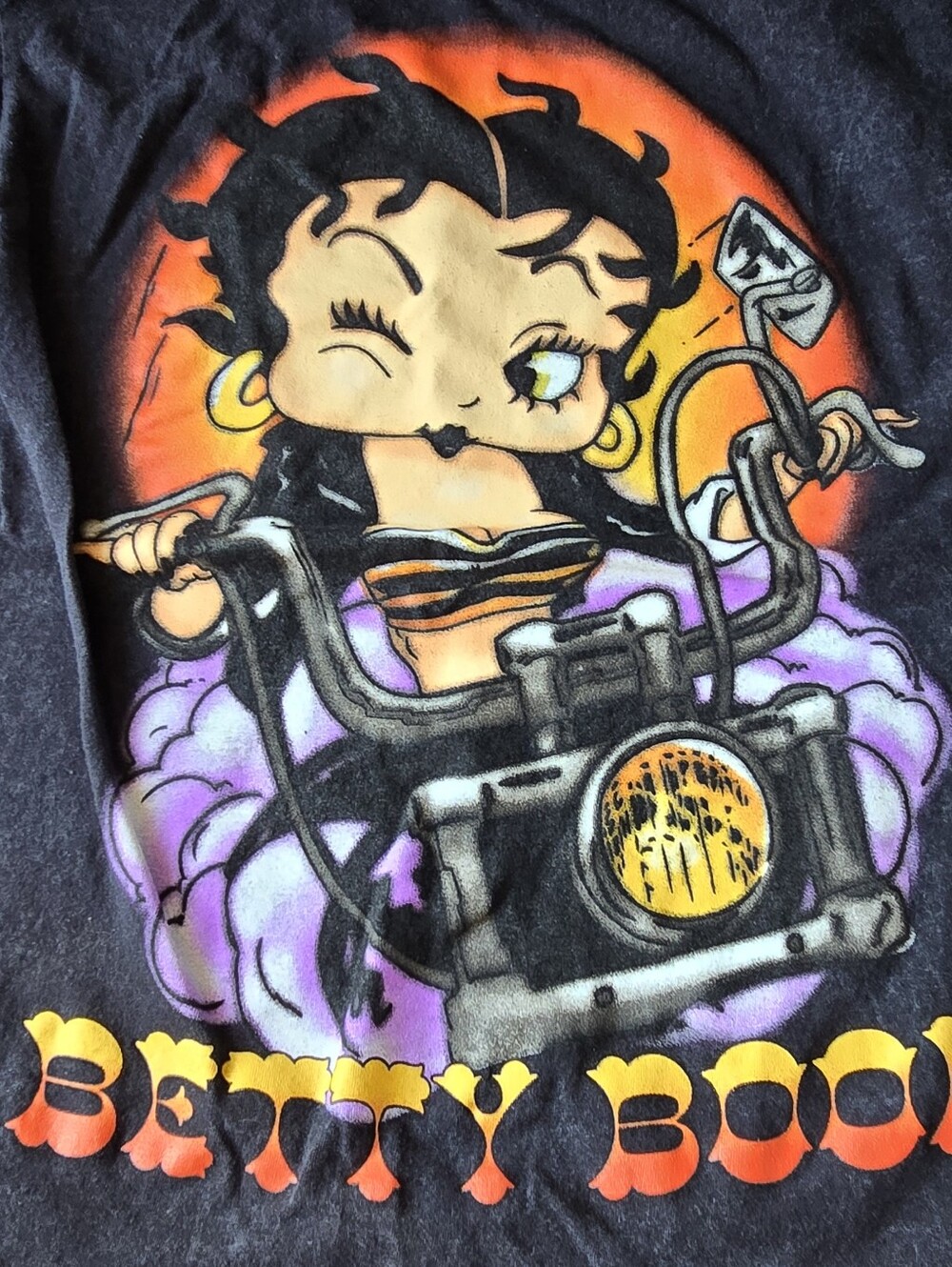Betty Boop Biker Motorcycle Mineral Wash Graphic Tee Licensed Freeze Size S
